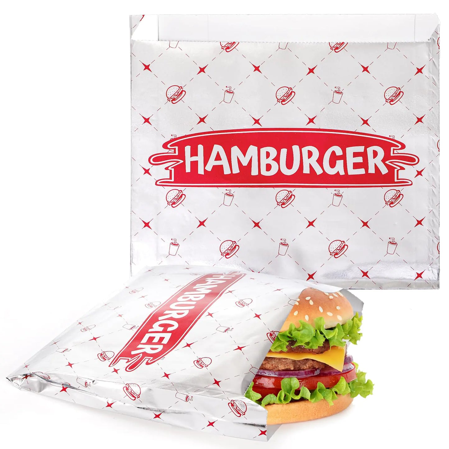 150 Pack Burger Wrappers Aluminum Foil Hamburger Sleeves Water and Grease Resistance Sandwich Bags Disposable Hamburger Wrappers Bulk for Paninis Pita Pockets Burger Sandwich